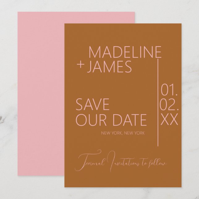 Minimalistisch rosa auf Terracotta Typ Speichern S Einladung (Vorne/Hinten)