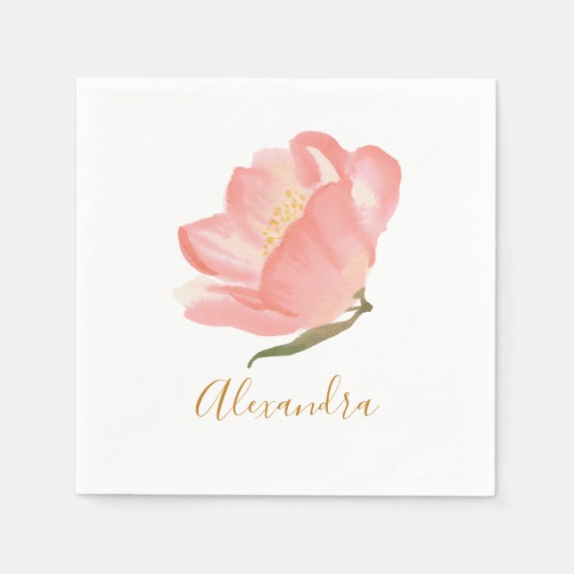 Minimalistisch rosa Blume Personalisiert Serviette (Vorderseite)