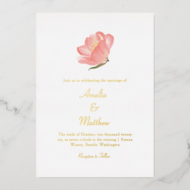 Minimalistisch-Rosa-Blumenzwiebelblume Folieneinladung (Vorderseite)