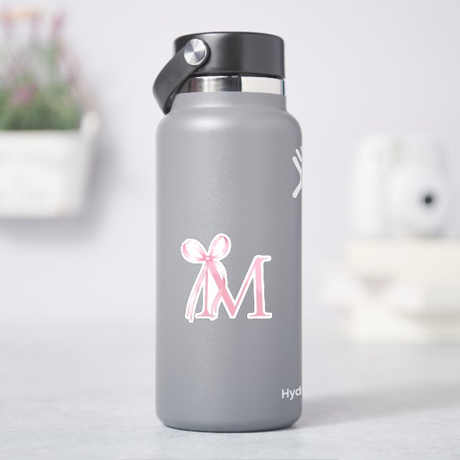 Minimalistisch rosa Bow Initialmonogramm Aufkleber (HydroFlask)