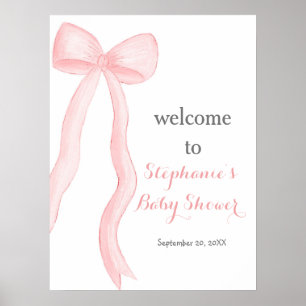 Minimalistisch rosa Coquette Bow Baby Dusche Empfa Poster