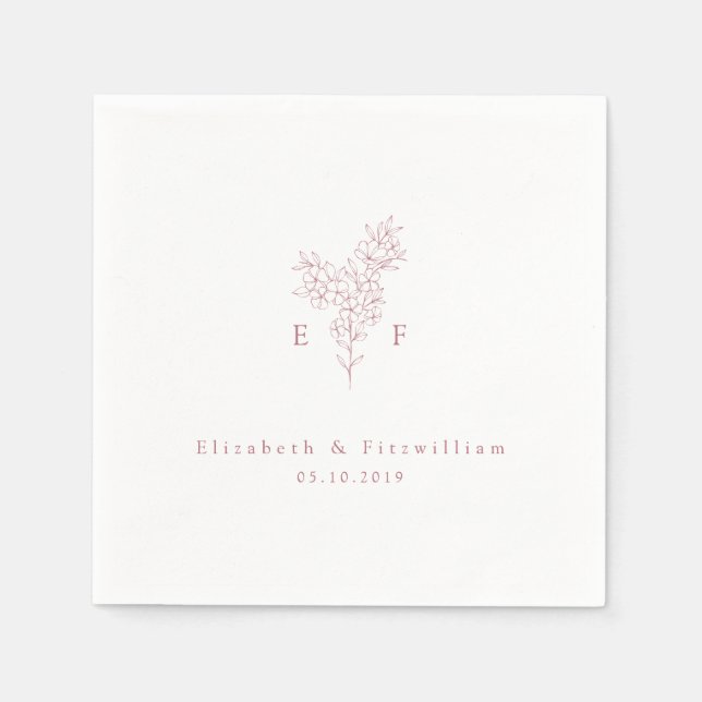 Minimalistisch-rosa-Kirschblossom-Monogramm-Kranz Serviette (Vorderseite)