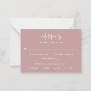 Minimalistisch rosa Modernes Mini-Hochzeit RSVP Mitteilungskarte