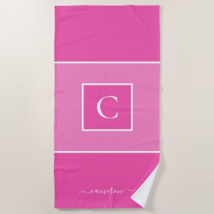Minimalistisch rosa Monogramm Personalisiertes Bad Strandtuch