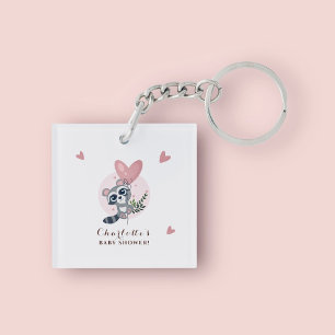 Minimalistisch rosa Niedliche Raccoon Babydusche Schlüsselanhänger