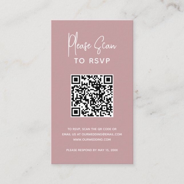 Minimalistisch rosa QR Code Moderne Hochzeit Begleitkarte (Vorderseite)