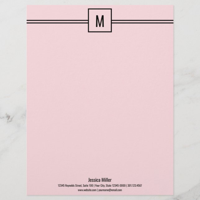 Minimalistisch rosa und weiße Mit Monogramm Buchst Briefbogen (Vorderseite)
