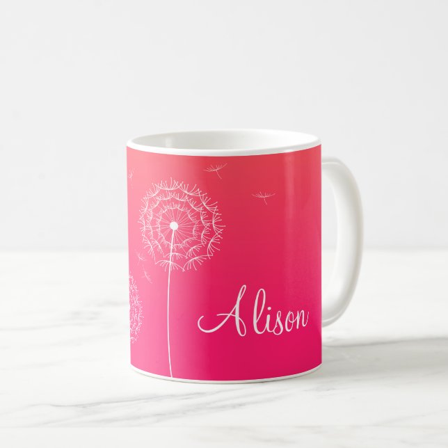 Minimalistisch rosa weiße Lüster Blume Name Kaffeetasse (VorderseiteRechts)