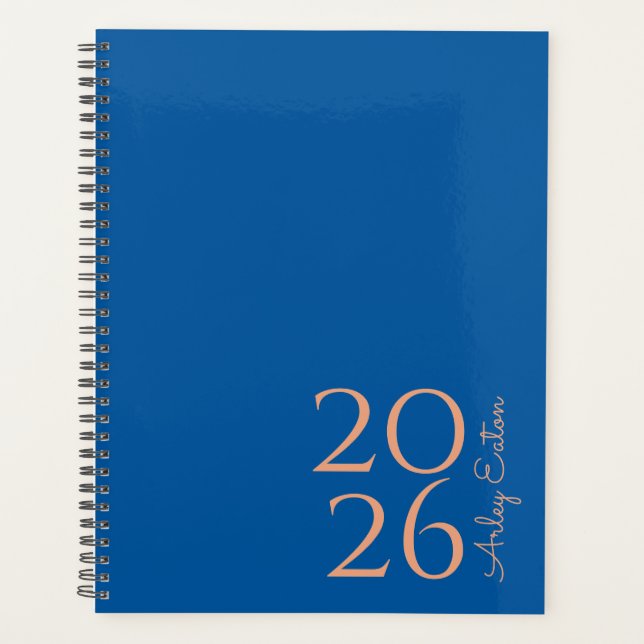 Minimalistisch Royal Blue Custom Personal Monthly Planer (Vorderseite)