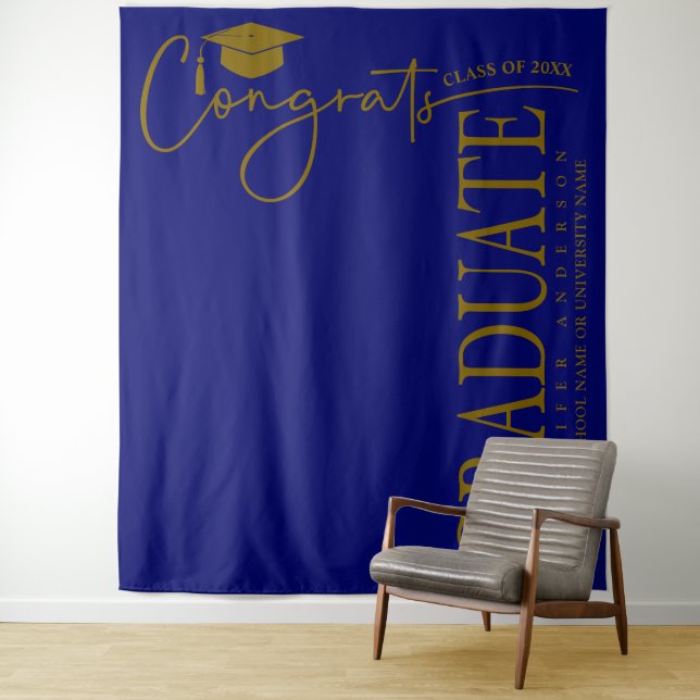 Minimalistisch Royal Blue & Gold Glückwunschs Grad Wandteppich (Beispiel)