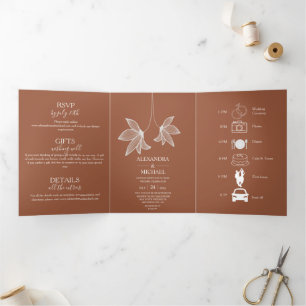 Minimalistisch Rust Burnt Orange Teracotta Wedding Dreifach Gefaltete Einladung