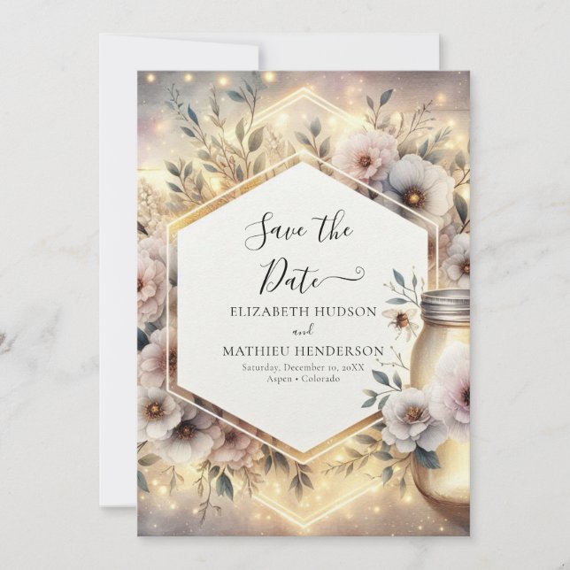 Minimalistisch Rustic Mason Jar Wedding Save The Date (Vorderseite)