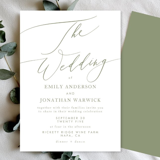 Minimalistisch Sage Green and White Simple Wedding Einladung (Von Creator hochgeladen)