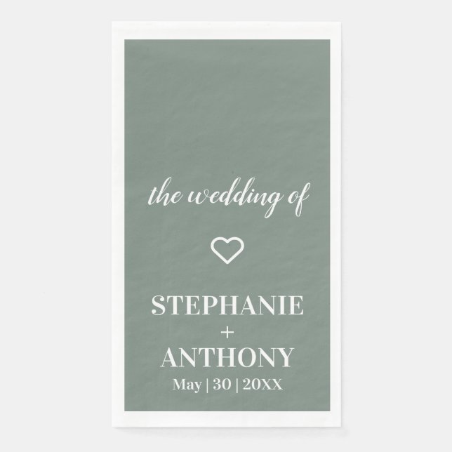 Minimalistisch Sage Green and White Wedding Serviette (Vorderseite)