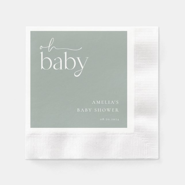 Minimalistisch Sage Green Baby Dusche Serviette (Vorderseite)