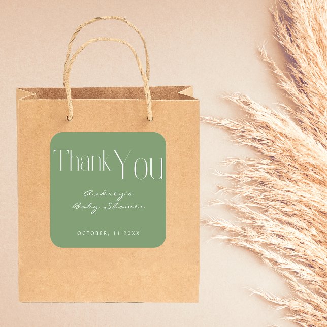 Minimalistisch Sage Green Baby Dusche Vielen Dank Quadratischer Aufkleber (Von Creator hochgeladen)