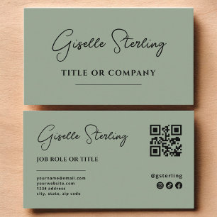 Minimalistisch Sage Green Beruflich Company QR-Cod Visitenkarte