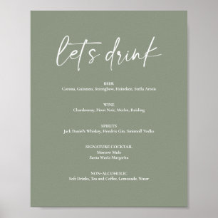 Minimalistisch Sage Green Boho Wedding Drink Bar M Poster