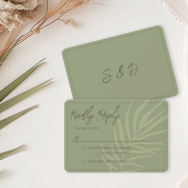 Minimalistisch Sage Green Boho Wedding RSVP Karte (Boho Sage Green RSVP Cards)