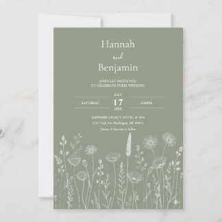 Minimalistisch Sage Green Botanical Wedding Einlad Einladung