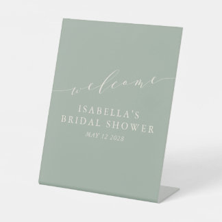 Minimalistisch Sage Green Brautparty Willkommen Sockelschild