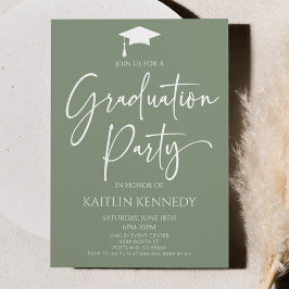 Minimalistisch Sage Green Elegant Graduation Party Einladung