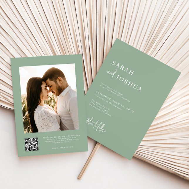 Minimalistisch Sage Green Elegant QR Code Hochzeit Einladung (Von Creator hochgeladen)