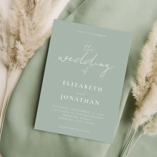 Minimalistisch Sage Green Elegante Calligrafy Wedd Einladung (Von Creator hochgeladen)