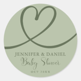 Minimalistisch Sage Green Elegante Heart Baby Dusc Runder Aufkleber