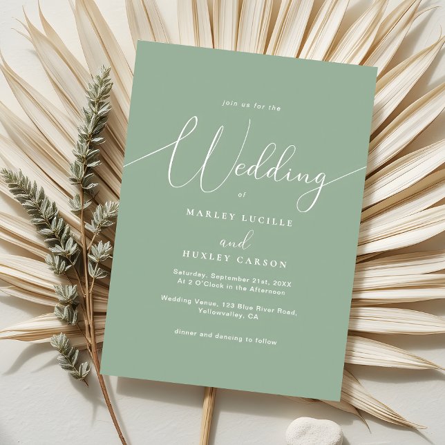 Minimalistisch Sage Green Elegante Script Hochzeit Einladung (Von Creator hochgeladen)