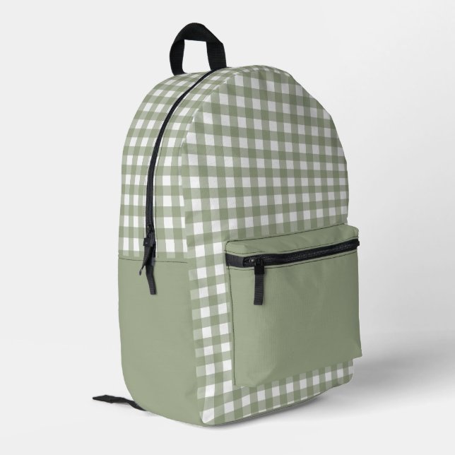 Minimalistisch Sage Green Kariert Patches Bedruckter Rucksack (Rückseitige Ecke links)