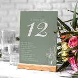 Minimalistisch Sage Green Modern Boho Wedding Name Tischnummer<br><div class="desc">Minimalistisch Sage Green Modern Boho Wedding Names Tischnummer.</div>