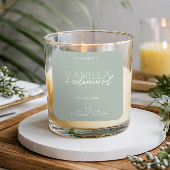 Minimalistisch Sage Green Modern Candle Label Quadratischer Aufkleber (Von Creator hochgeladen)