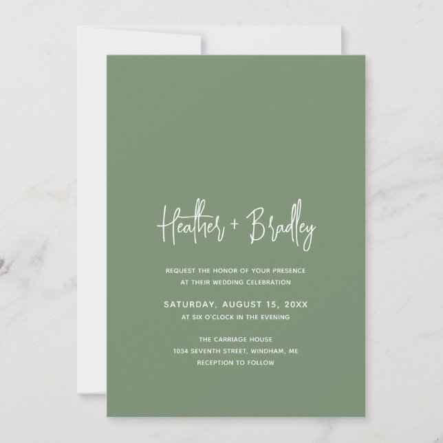 Minimalistisch Sage Green Modern Wedding Einladung (Vorderseite)
