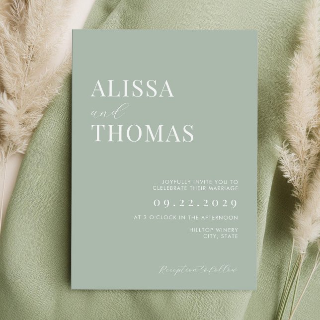 Minimalistisch Sage Green Modern Wedding Einladung (Von Creator hochgeladen)