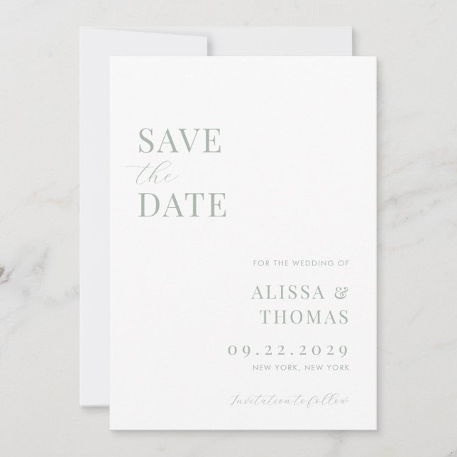 Minimalistisch Sage Green Modern Wedding Save The Date (Vorderseite)