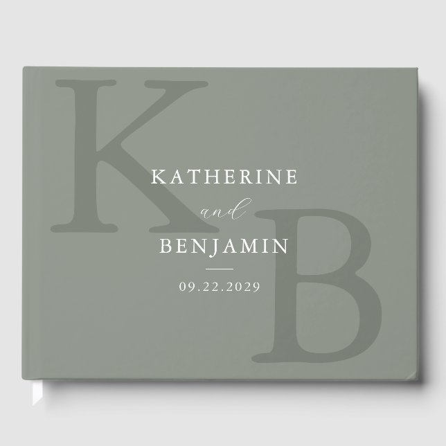 Minimalistisch Sage Green Monogram Modern Wedding Gästebuch (Vorderseite)