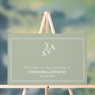 Minimalistisch Sage Green Monogram Wildblume Weddi Acrylschild