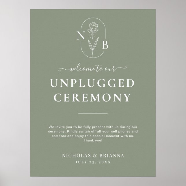 Minimalistisch Sage Green nicht gestopft Boho Wedd Poster (Vorne)