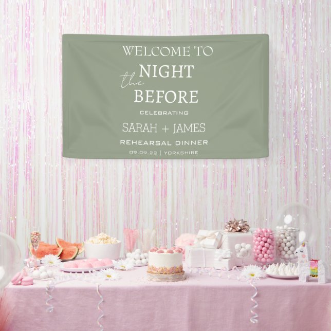 Minimalistisch Sage Green Probe Dinner Hochzeit Banner (Party)