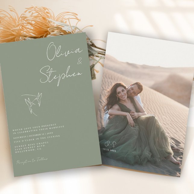 Minimalistisch Sage Green Romantic Foto Hochzeit Einladung (Von Creator hochgeladen)