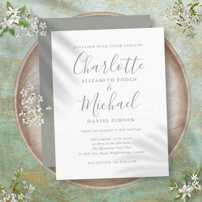 Minimalistisch Sage Green Script Einladung (Minimalist Sage Green Script Wedding Invitation)