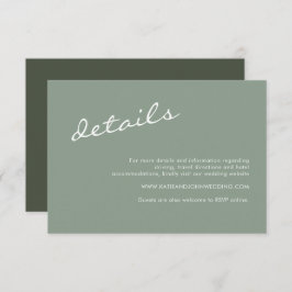 Minimalistisch Sage Green Script Hochzeitsdetails Begleitkarte