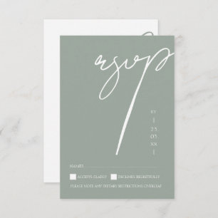 Minimalistisch Sage Green Script Typografy Wedding RSVP Karte
