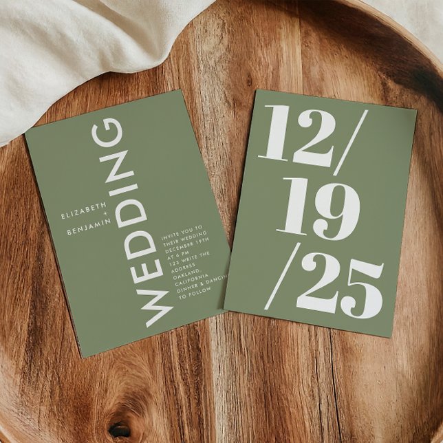 Minimalistisch Sage Green Simple Bold Wedding Einladung (Von Creator hochgeladen)
