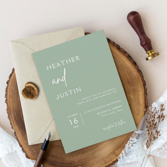 Minimalistisch Sage Green Wedding Einladung (Von Creator hochgeladen)