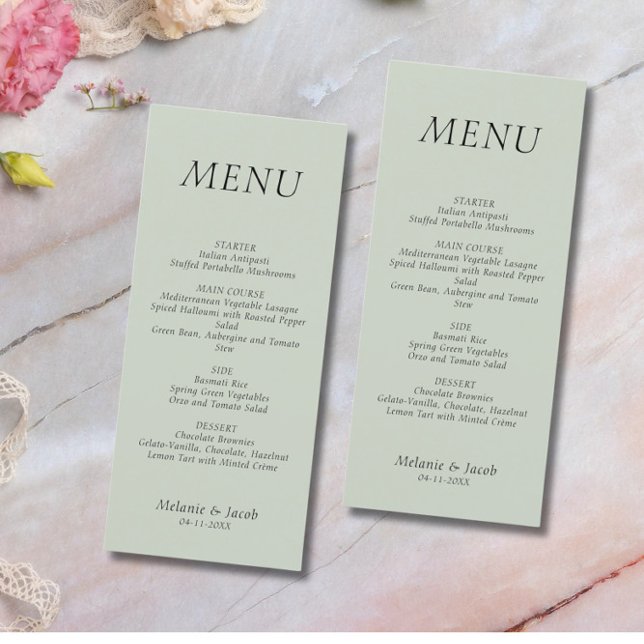 Minimalistisch Sage Green Wedding Flat Menu Menükarte (Von Creator hochgeladen)