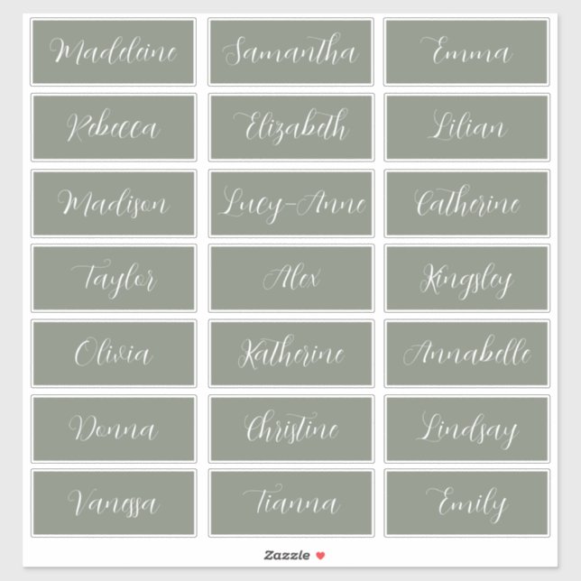 Minimalistisch Sage Green Wedding Guest Names Labe Aufkleber (Blatt)