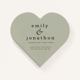 Minimalistisch Sage Green Wedding Heart Gästebuch Notizbuch