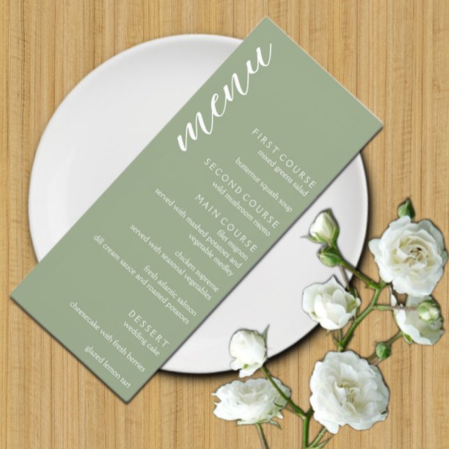 Minimalistisch Sage Green Wedding Menükarte (Von Creator hochgeladen)